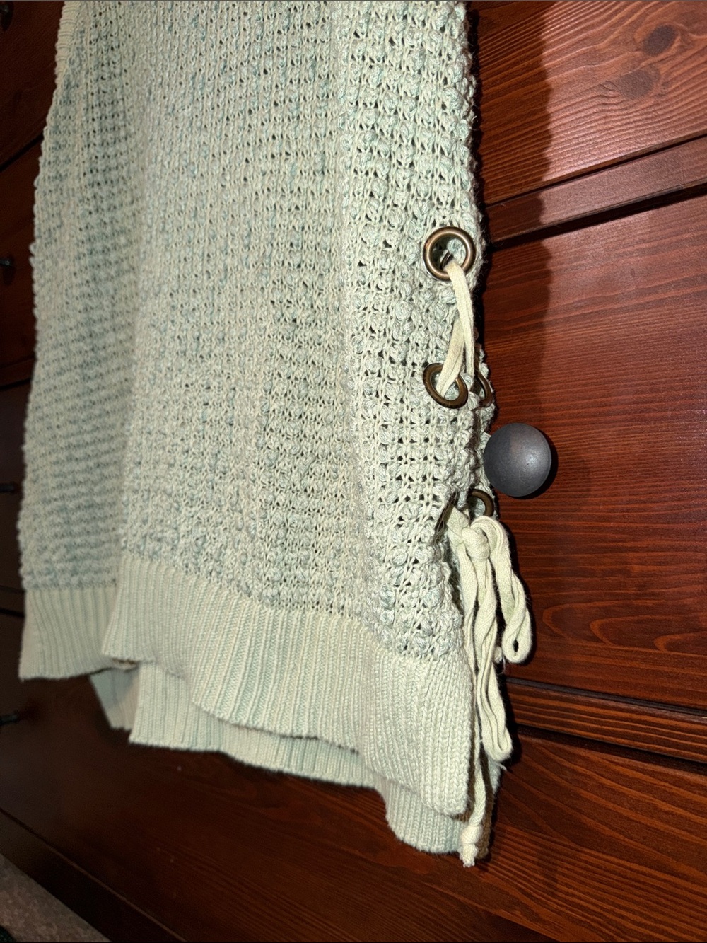 Easel Open Knit Boho Lace Up Sweater Tank | Large - Picture 3 of 5